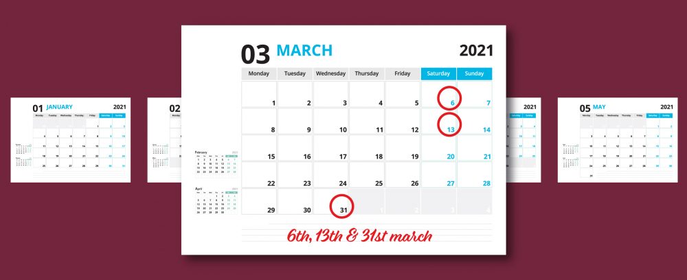 calendar with dates circled in March