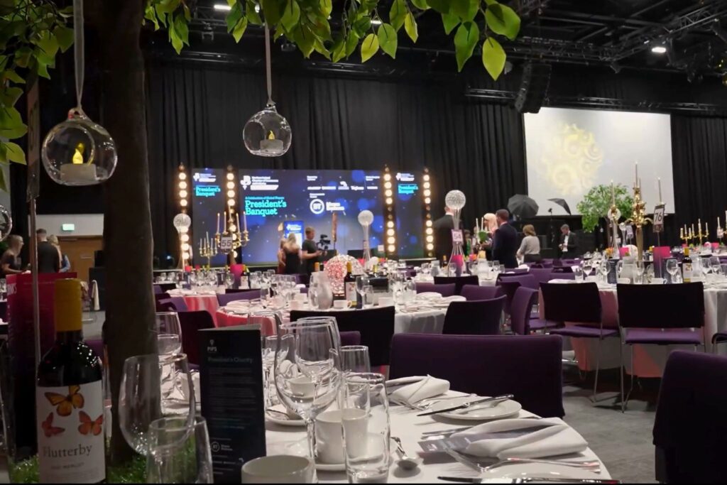 An image of the room set up for President's Banquet dinner