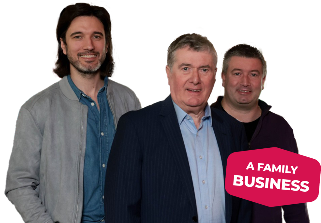 Gavin, Trevor and Chris with a badge that reads: 'A family business'